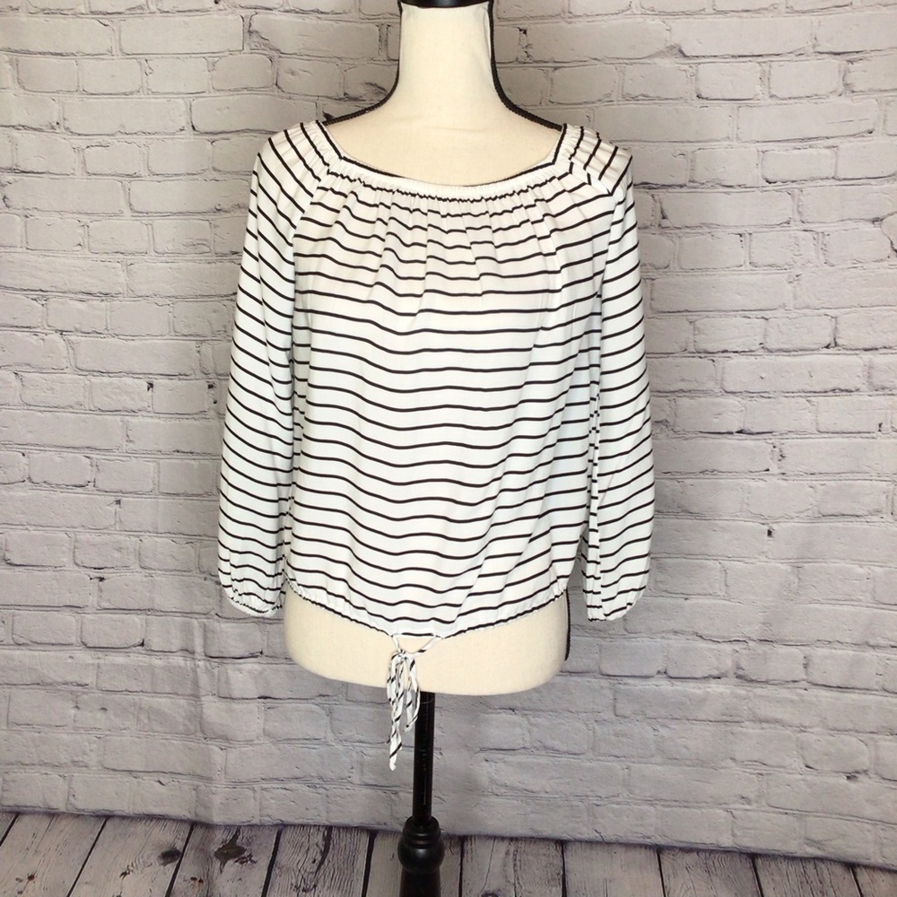 Altar’d State White and Black Striped 3/4 Sleeve Top Small